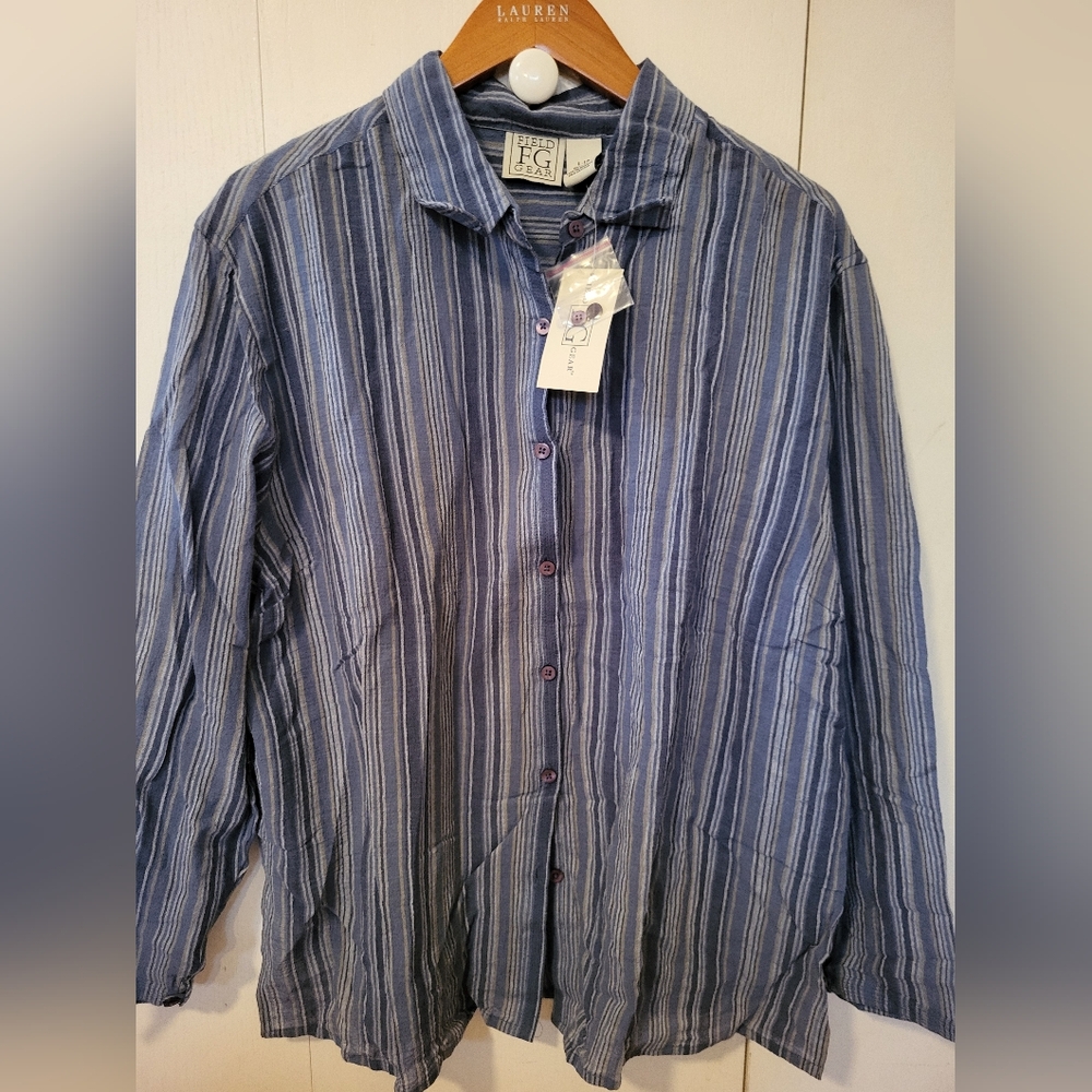 NWT Field Gear Blue Striped Button Down Shirt Sz L 14
